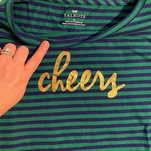 Talbots XL Striped Long Sleeve Shirt – “Cheers” Metallic Graphic Tee